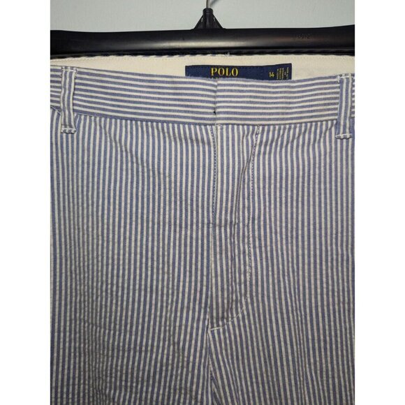 Polo Ralph Lauren Womens Blue White Striped Seersucker Nautical Ankle Pants 14 - Picture 4 of 13